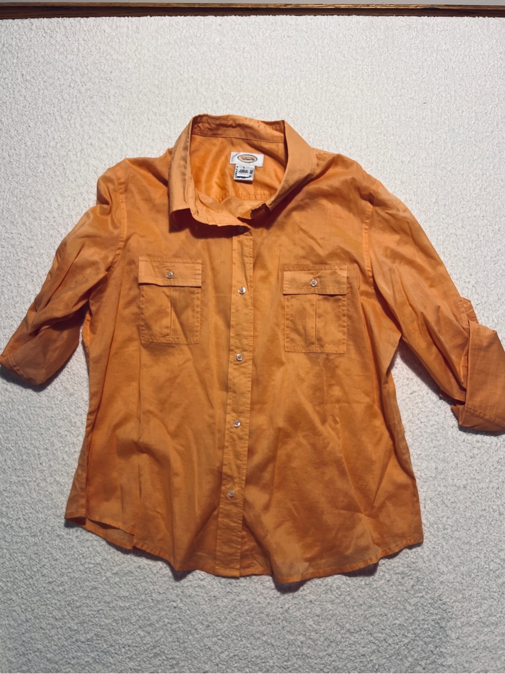 Talbots Large 100% Cotton Orange Button Down with Roll Button Sleeves